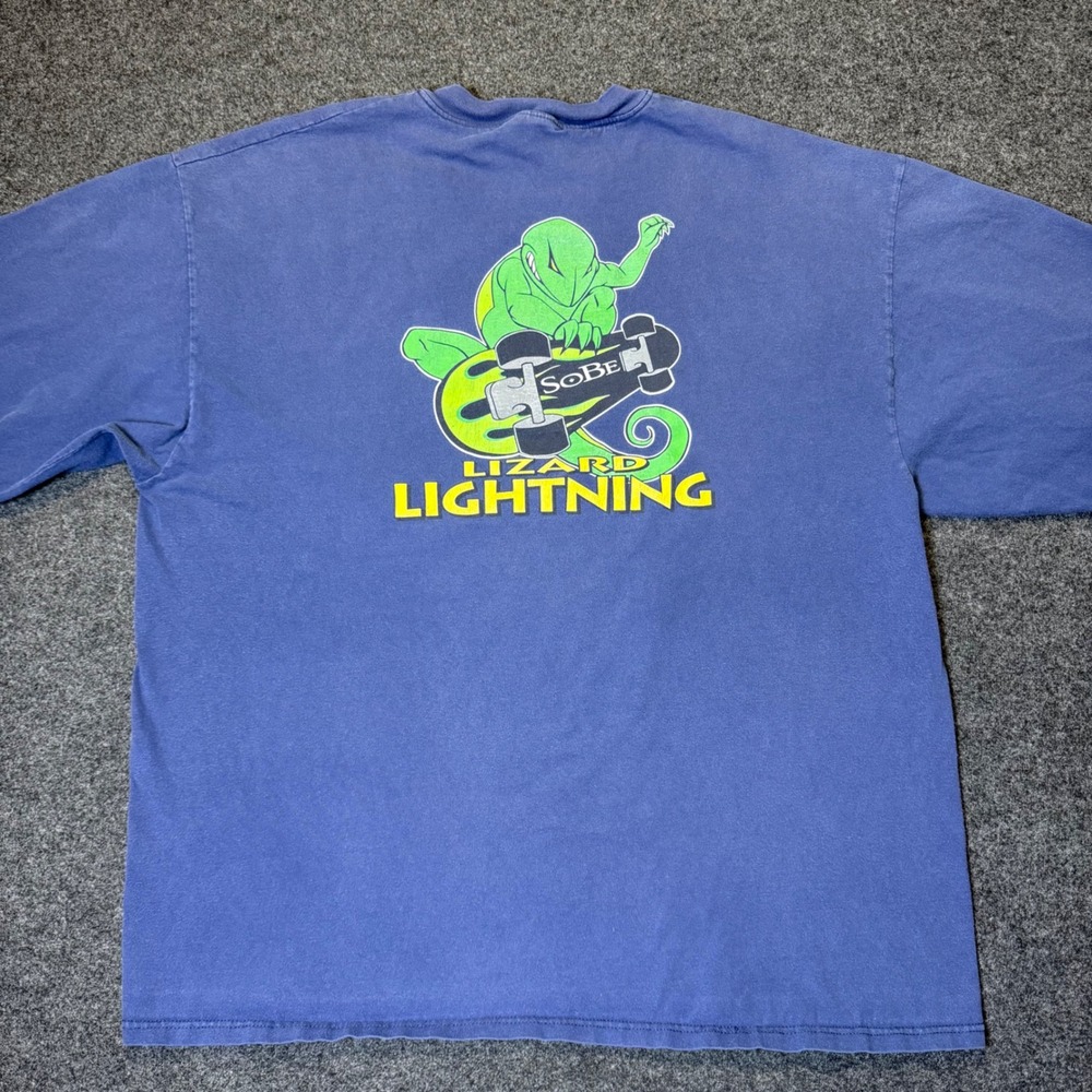 Vintage SoBe Lizard Lightning T-Shirt Mens XXL Navy Blue Y2K Skater Long Sleeve